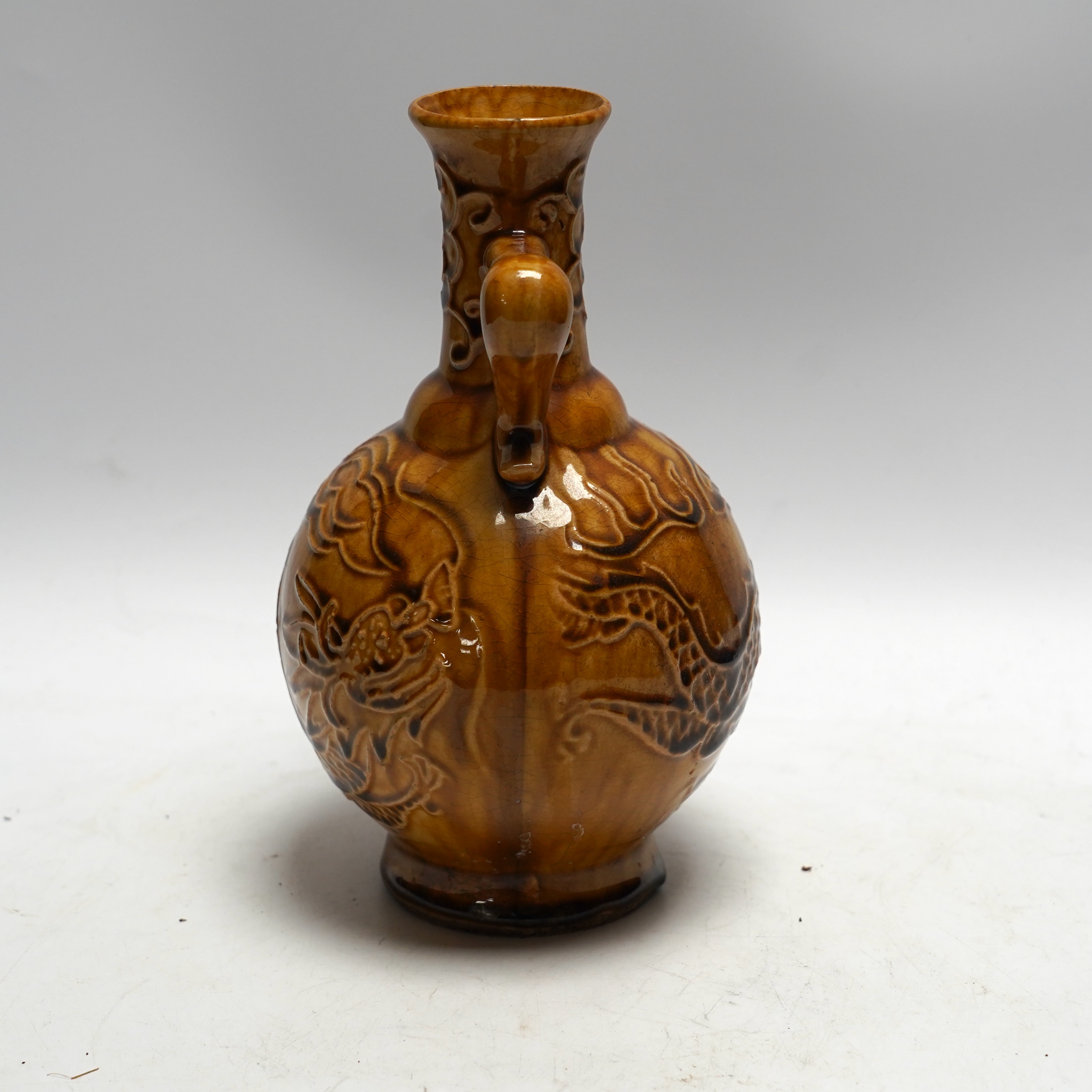 An 18th century style Chinese ochre glazed vase, 22.5cm